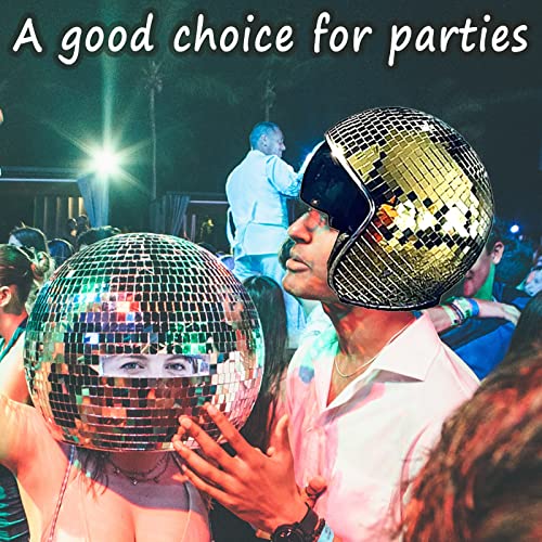 Agsixzlan Disco Ball Helmet,Motorcycle Dj Club Stage Bar Party Decoration Disco Ball Helmet,Glitter Glass Disco Ball Cap Disco Ball Helmet With Retractable Visor (Gold) #TOP6
