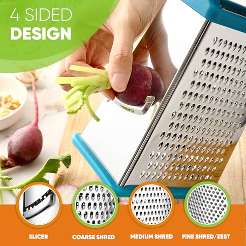 Image of Spring Chef Stainless Steel XL Cheese Grater for Kitchen, Teal