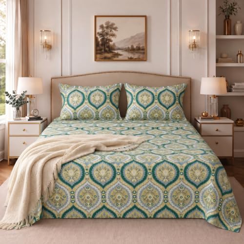 Image of BSB HOME 240 TC Cotton King Size Bedsheet, Premium Soft Breathable Floral Printed Double Bed Sheet, Bed Cover for Bedroom, Durable Bedding, 90 x 100 Inches (229 x 254 cm) - Sage Green