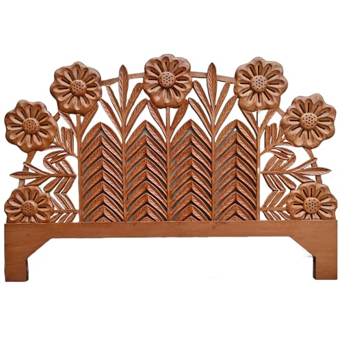 SMARTCAREWOOD Hand Carved Wooden Bed Headboard Brown Leaf & Flower