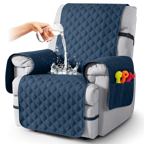 Image of TAOCOCO 100% Waterproof Recliner Covers, Recliner Sofa Covers with Leg Straps, Reversible Recliner Couch Cover for Reclining Chair, Washable Couch Protector for Pets Kids(1 Seater 22 inch, Ocean Blue)