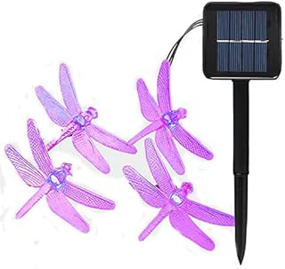 KEEDA 20 LED 16ft Dragonfly Solar Outdoor String Lights, Waterproof Decorative Lighting for Outdoor Garden Festival Party Decorations (Purple)