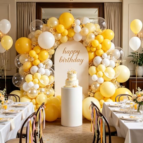 Image of Yellow Balloon Arch Kit, Sand White,Clear Balloons,129 Pcs