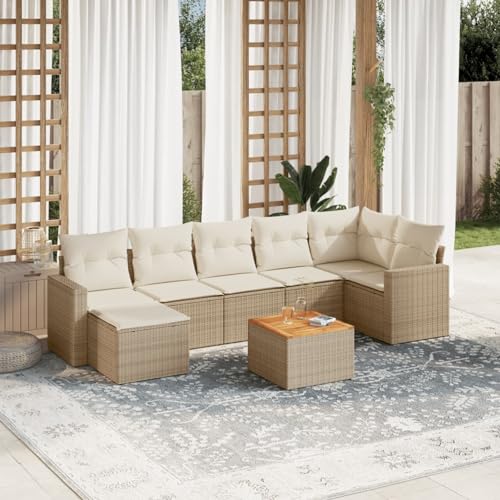 Xichuzi 8-TLG. Garten-Sofagarnitur mit Kissen Beige Poly Rattan, Lounge Gartenmöbel Set, Möbelsets, Balkon Möbel, Gartenlounge, Gartensofa - 3224231
