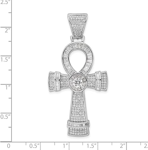 Vista 4 de Auriga Fine Jewelry Colgante de cruz Ankh de plata esterlina 925 con circonita cúbica rodiada para mujer (L-2.131 in, W-1.039 in), Metal, Circonita