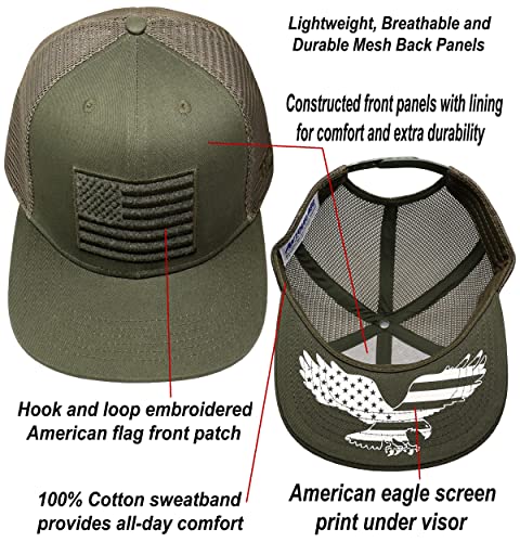Image of Antourage American Flag Unisex Baseball Hat for Men and Women | USA Flag Mesh Snapback Flat Visor Cap + 2 Patriotic Patches