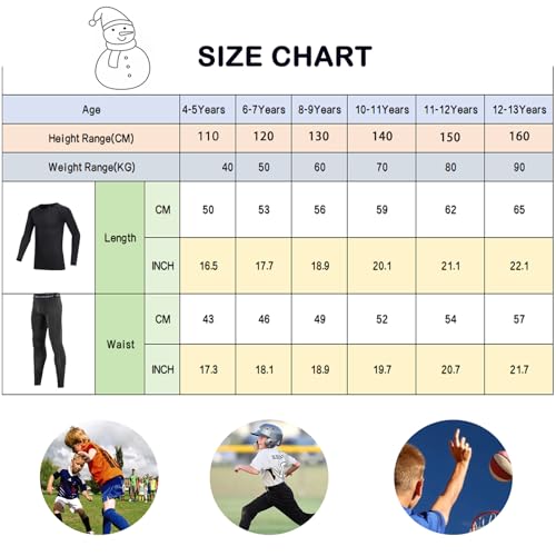 Holimaid Kids Boys Thermal Underwear Long Sleeve Base Layer Sets Athletic Compression Suit Ideal for Football Sports Performance (Black, 160) - Image 5