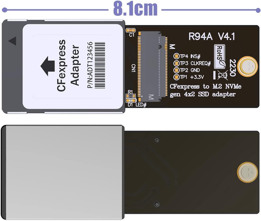 JMT CFexpress to M.2 NVME 2230 M-Key Expansion Card with Heatsink PCIe4.0 Gen4x2 R94A V4.1 CFexpress to SSD Adapter Supports Canon R5 Z6Z7 Xbox (2230 SSD Not Included)