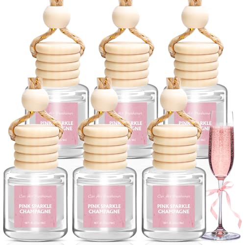 Image of AROIC Car Air Freshener - Pink Sparkle Champagne Fragrance, 6 Pack Long Lasting Essential Oil Fragrance Diffuser, Hanging Cute Automotive Perfumes Interior Decor, Pink Car Accessories for Women & Men