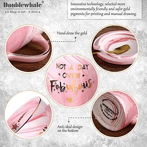 Doublewhale Birthday Gifts for Women Not A Day Over Fabulous Mug Funny Gifts Ideas for Her, BFF, Best Friends, Coworkers, Wife, Mom, Daughter, Sister, Aunt, 14 OZ Ceramic Marble Mug (Pink-Not a Day)