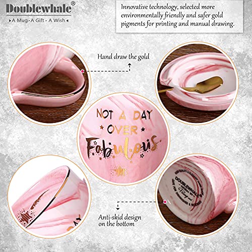 Doublewhale Gifts for Women Birthday Not A Day Over Fabulous Mug Birthday Gifts for Her, Woman, Best Friends, Wife, Mum, Daughter, Sister, 14oz Marble Ceramic Coffee Cug with Spoon Lid Card Gift Box - Image 3