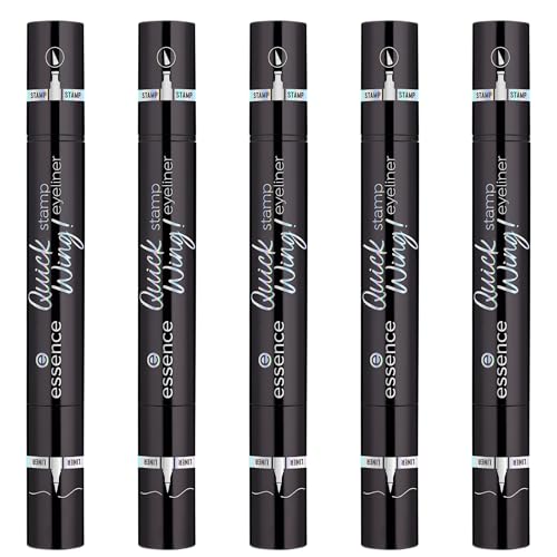 essence Quick Wing! delineador de ojos en formato sello, 01, negro, larga duración altamente pigmentado, intenso, color intenso sin perfume, sin aceites, paquete de 5 (5 x 3,5 ml)