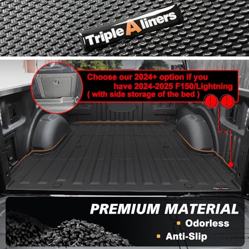 Image of TripleAliners Truck Mat Compatible with 2015-2023 Ford F150 & Lightning 5.5FT Accessories, Truck Bed Mat Heavy Duty Custom Fit All Weather Protection TPE Pickup Liner
