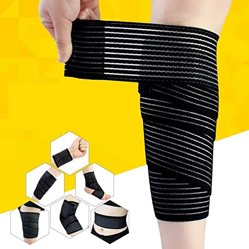 Extra Long Elastic Knee Wrap Compression Bandage Brace Support For Legs, Plantar Fasciitis, Stabilising Ligaments, Joint Pain, Squat, Basketball, Running, Tennis, Soccer, Football (Black-1Pcs) #TOP5