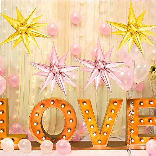 108 Pcs Star Balloons, 26 Inch Explosion Star Foil Balloons,12 Point Star Cone Starburst Balloon For Christmas Party Birthday Wedding Decorations #TOP4