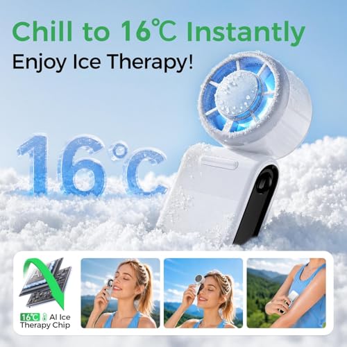 Image of MERTTURM Portable Handheld Turbo Fan with Ice Cooler, 3-In-1 USB Rechargeable Mini Hand /Neck /Desk Fan, 10H Cooling Foldable Personal Pocket Fan with LED Display /5 Speed for Travel Home Outdoor Office