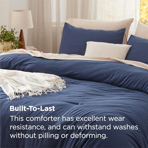 Image of Bedsure Super King Plus Comforter Set, Navy Soft Prewashed Bedding for All Seasons, 3 Pieces GentleSoft Bed Set, 1 Lightweight Comforter (128 inchx120 inch) and 2 Pillowcases (20 inchx36 inch)