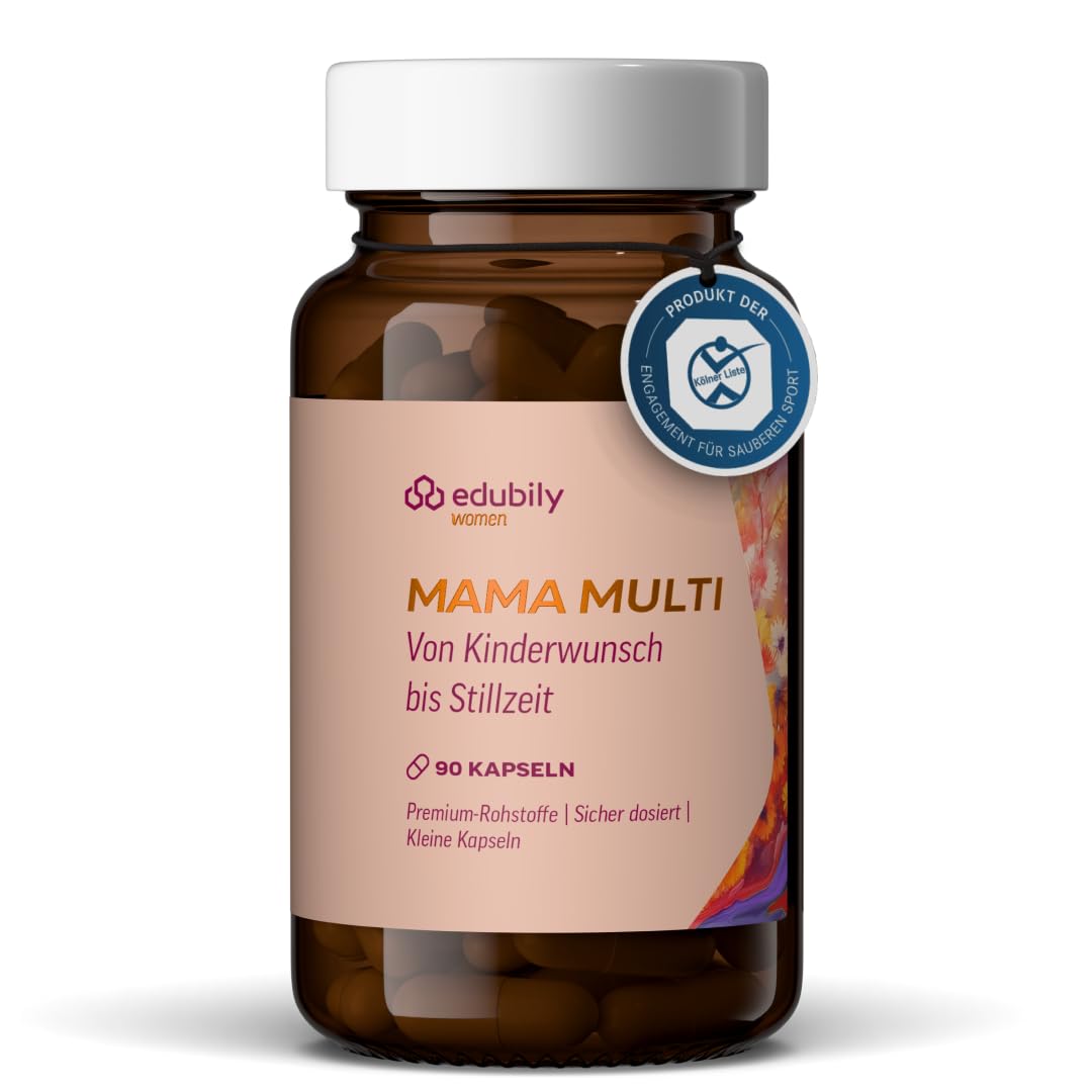 edubily® Mama Multi – Multivitamin für besondere Lebensphasen wie Kinderwunsch, Schwangerschaft & Stillzeit – Nahrungsergänzung mit Folat und ausgewählten Vitaminen (90 Kapseln)