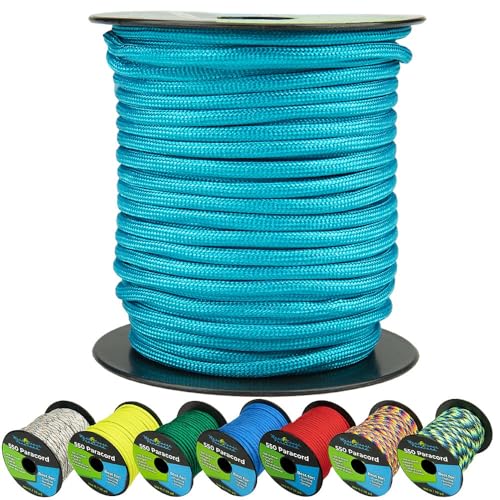 West Coast Paracord 550lb Paracord Spools – 7 Strand Type III Tactical Parachute Cord for Hiking, Camping, and Fishing – Turquoise (50 ft)