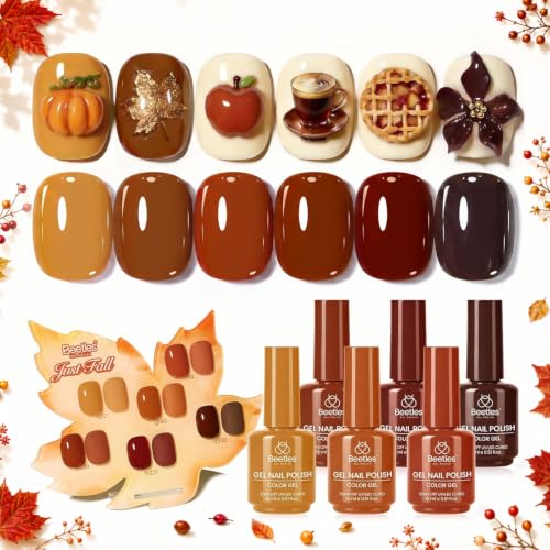 Image of beetles Fall Gel Polish Set, Just Fall Collection, 6 Cozy Mocha Cocoa Brown