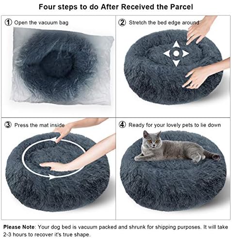 ETACCU Cat Bed, Plush Pet Bed for Kitten, Round Cushion Puppy Sofa for Smal Dog, Soft Donut Cuddler Cat Calming Bed with Non-Slip Bottom, 50cm Cat Nest Bed (Dark Grey)
