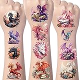 Gameza Dragon Temporary Tattoos Stickers - 200+ Dragon Birthday Party Decorations Favors Supplies Cool Animals Tattoo Stickers Gifts for Kids Adults Unique Party Decor Classroom Prizes Rewards