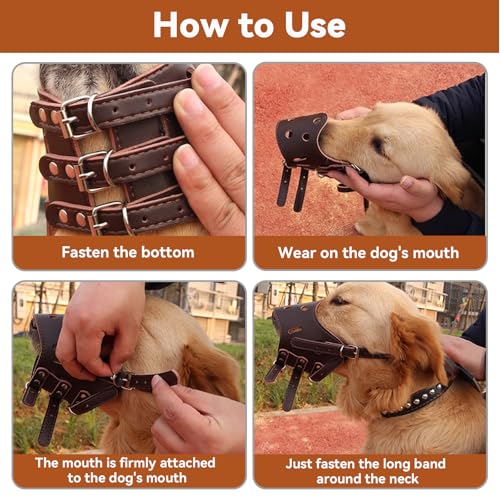 yolzhxe Maulkorb Hunde, Verstellbare PU Leder Hunde Maulkorb, Atmungsaktive Bequem Hundemaulkorb, Sicher Dog Muzzle, Fressschutz Giftköderschutz Gegen Bellen, für Kleine, Mittel Hund (Braun, L)