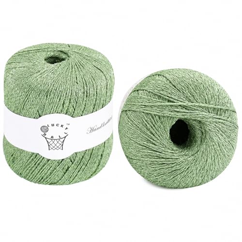 Image of 2PCS Metallic Crochet Thread Yarn for Crocheting,Lurex Thread Round Band Yarn with Sparkle Shine for Clothes, Car Charm, Keychain Charm(Light Green)
