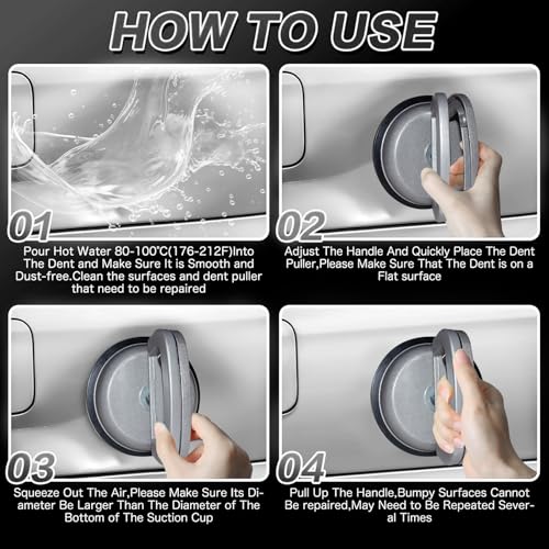 Image of Dent Puller Suction Cup Kit - Paintless Car Body Repair Tool for Dent Removal, Aluminum Alloy Heavy Duty Suction Cups with Thickened Rubber Base for Glass, Tile & Granite Slab Lifting