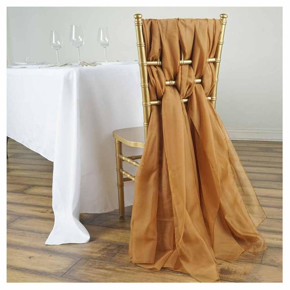 SHTGOI Pack of 5 Tulle Chair Bows 70 x 200 cm Organza Chair Bow Chair Chiffon Chair Sashes Wedding Tie Chair Cover Band Chair Decoration for Wedding Anniversary Parties Home Decoration Gold
