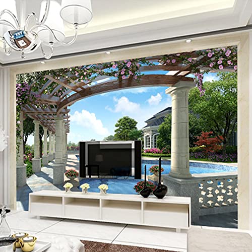 CUSMA Fototapete 3D-Tapete Villa mit Schwimmbad Garten Wohnzimmer Schlafzimmer dekorative Abziehbilder