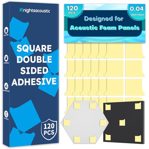 Knightsacoustic Heavy Duty Double-Sided Tape Squares, 120 PCS, Adhesive for Acoustic Foam, Wall Panel Adhesive Pads