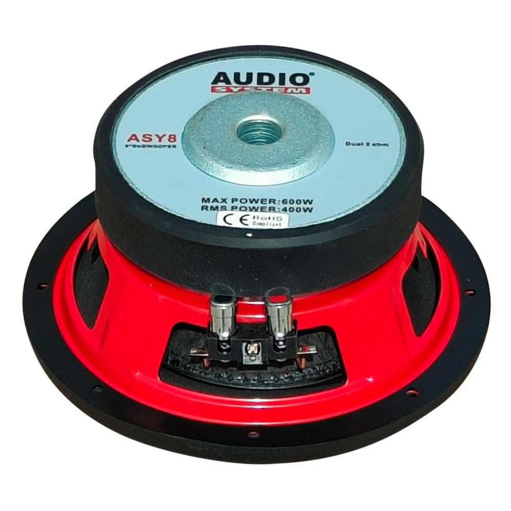 KIT SET PER AUDIO SYSTEM ASY8, 1 subwoofer da 20 cm 200 mm 8" di diametro, doppia bobina, dual voice coil 2+2 ohm, 400 watt rms 600 watt max, per auto, 1 pezzo