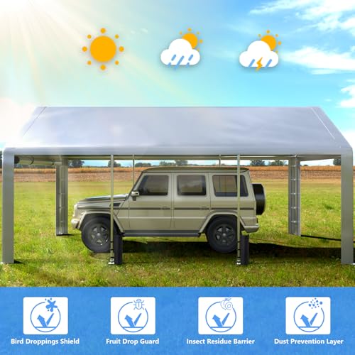 Image of Jocoevol Carport 10x20 FT Enclosed Carport with Roll-up Windows, Portable Garage with Removable Sidewalls & Doors, Car Canopy Tent with Sandbags All-Season Tarp for Car Motorcycle Boat Truck