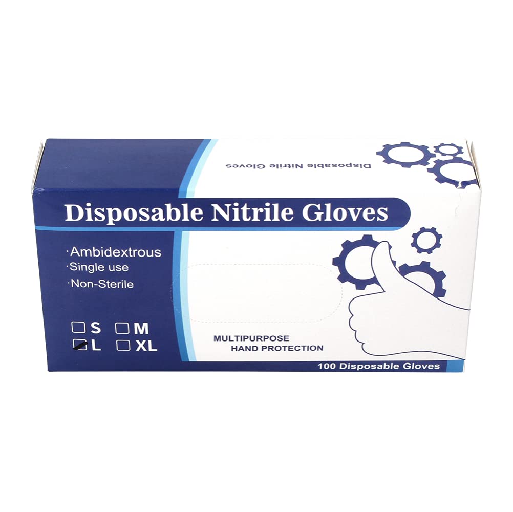 Toolbrothers Guantes desechables de nitrilo en caja dispensadora, 100 unidades, talla L/grande, no estériles