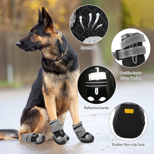 Hundeschuhe für Mittelgroße Hunde, rutschfeste Hundeschuhe Mit Reflektierenden Riemen Pfotenschutz für Schneewandern/Spazierengehen/Outdoor/Boden (8)