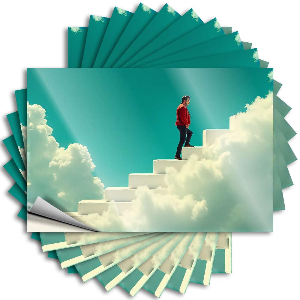 Tattoos Gaming Peel and Stick - Man in Red Jacket Climbs Stairway to Heaven. Case Accent Waterproof Vinyl for Coffee(12X18CM)