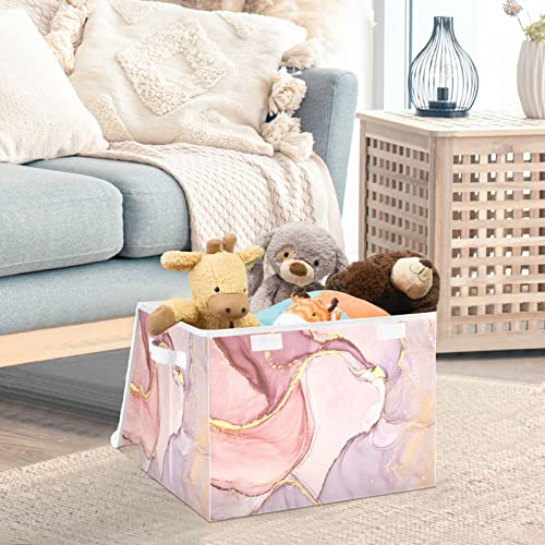 Mnsruu Storage Boxes with Lids, Pink Marble Stone Gilt Elegant Large Storage Basket Organizer Shelves Cube Bin Toy Clothes Underbed - Image 2