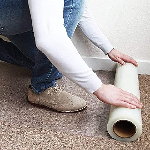 ALETO 60cmX50m Carpet Floor Protection Floor Stairs Protection Film Protector Clear Cover Roll Self Adhesive Carpet Cover