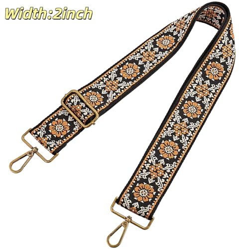 Image of Flower Purse Strap Replacement Embroidery Crossbody Shoulder Strap for Handbag Canvas Purse Extender Accessories