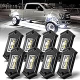 LEDKITO R3 White LED Rock Lights 8PCS for Trucks Off Road RZR Boat Car SUV ATV UTV Super Bright Under glow Pure White Lights Trail Trai Rig Lights High Power Waterproof Shockproof(8 Pods)