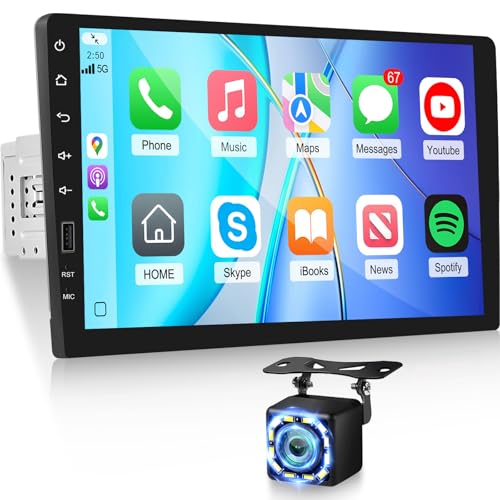 NHOPEEW Radio 1 DIN con Pantalla táctil, Carplay inalámbrico y Android Auto, Radio para Coche de 9 Pulgadas con cámara de Marcha atrás, Radio Am/FM/RDS, Mirror Link y Control en el Volante