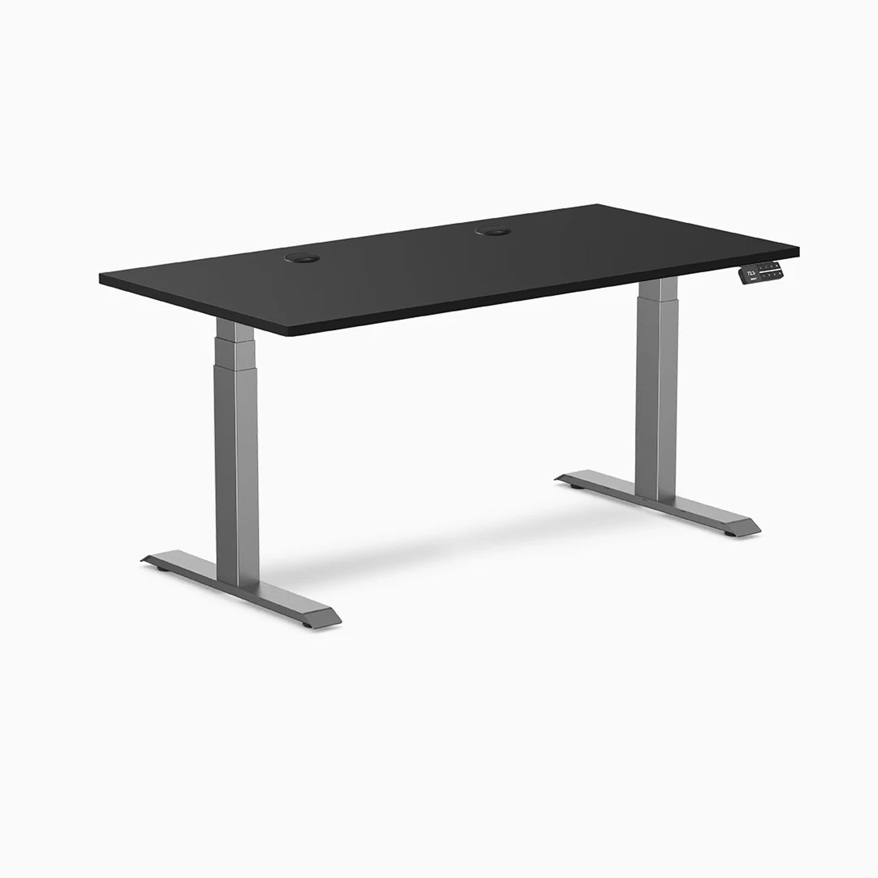 Desky Dual Laminate Sit Stand Desk Black 59.1" Grommets Space Gray
