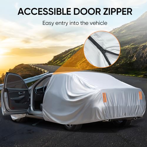 Image of NEVERLAND Sedan Car Cover Waterproof Heavy Duty All Weather Protection Snow Anti-UV Windproof Outdoor Full Car Cover Fit for Automobiles BMW /Mercedes-Benz /Honda (185-196 inch)