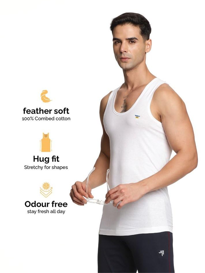 Image of Men's Vest - 100% Cotton, White, Comfortable, Breathable, Baniyan for Men(Pack of 4)