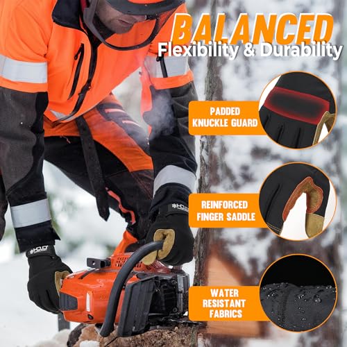Image of HANDLANDY Winter Work Gloves for Men & Women, Leather Utility Mechanic Working Gloves Touch Screen, Flexible Breathable Gardening Gloves for Yard Maintenance (Medium, 1 Pair)