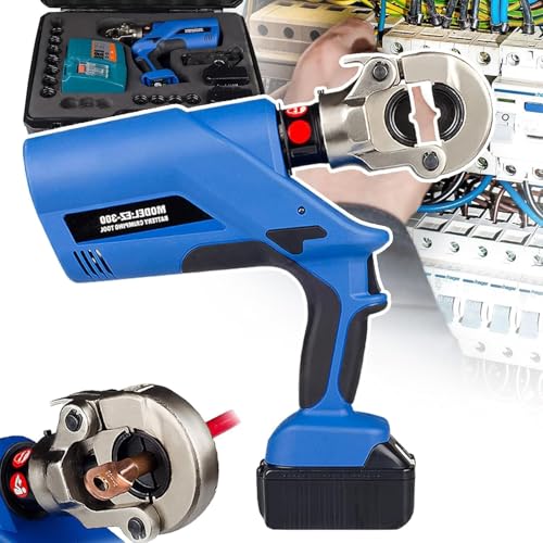 Kit de crimpadora hidráulica de 16-300/400 mm², alicates de crimpado de terminales recargables, herramienta de crimpado de cables a batería con 2 baterías y 11 o 12 pares de matrices(Max400mm²)