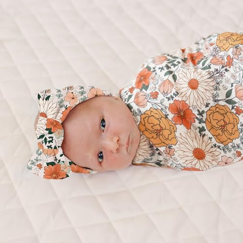 Image of Konssy Baby Girl Newborn Receiving Blanket with Headband Set Baby Swaddle Nursery Swaddle Wrap