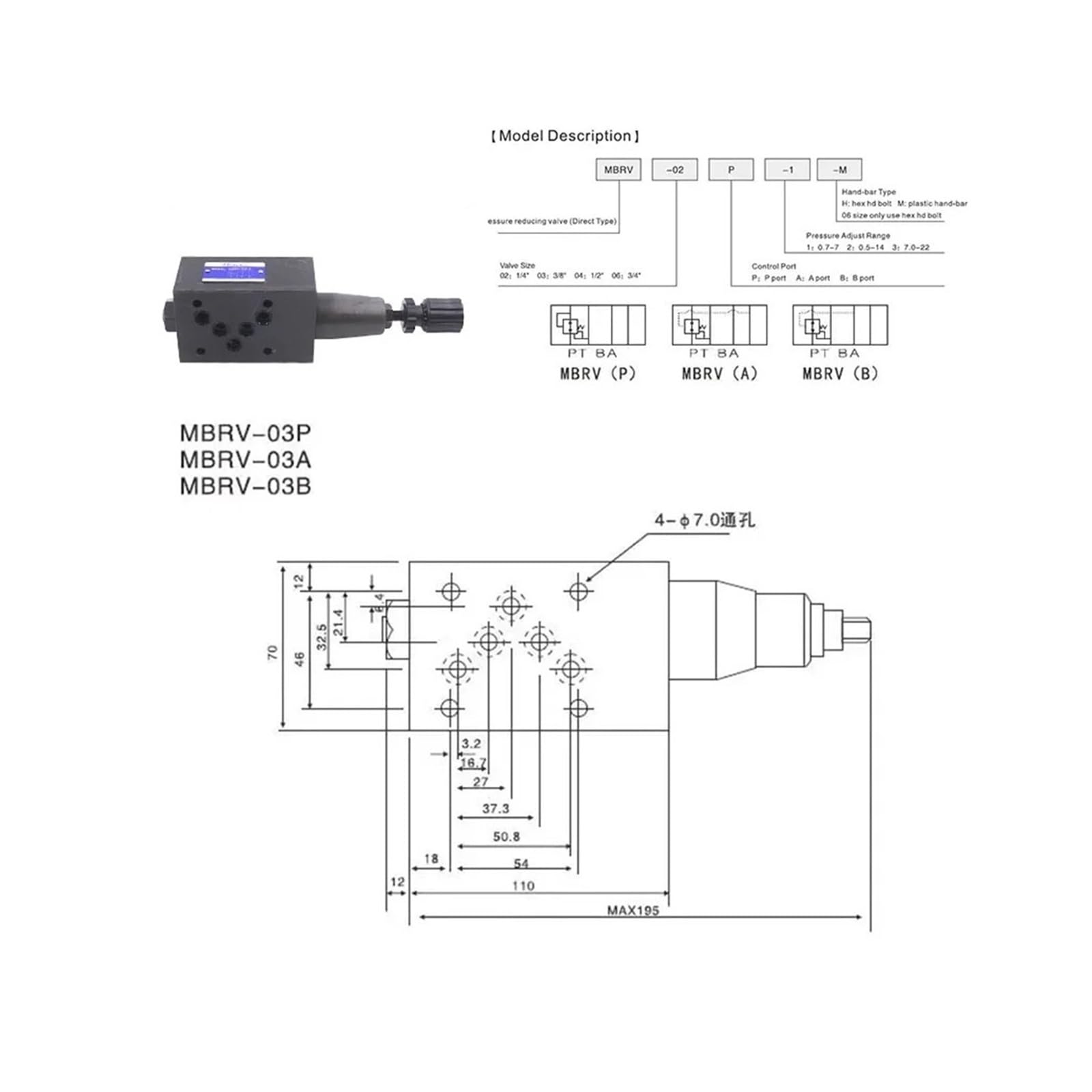 MBRV-03P/03A/03B-1/2/3 Modułowe redukcje ciśnienia SPR/DYJ-03P/A/B MRP/MRB/MRA-03-B/C/H-30 MBR-02P (Mbr-03b, 2-C 0,5-14Mpa)