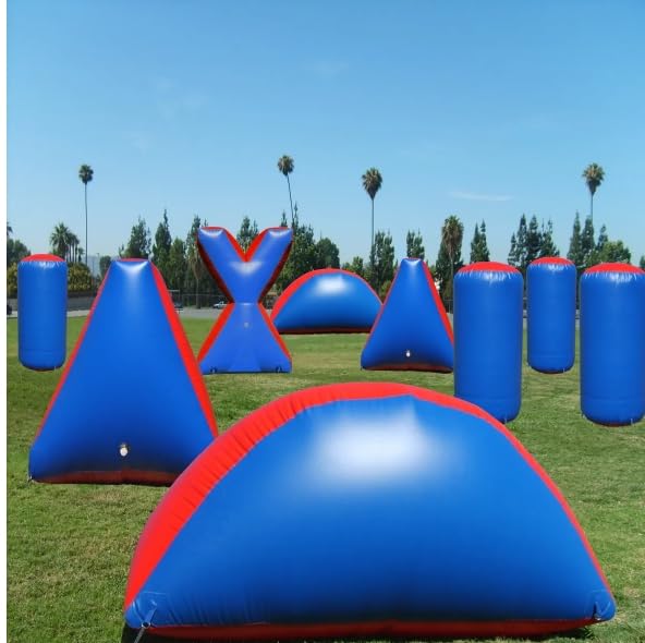 Sportogo 9-Piece Blue/Red Inflatable Air Bunker Set Paintball Airsoft Laser tag Nerf